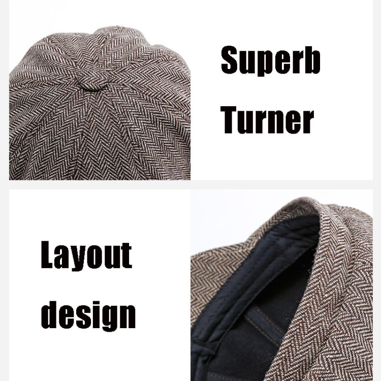 14128 Stripe Snap Design Beret ฤดูใบไม้ร่วงและฤดูหนาว Retro หมวกแปดเหลี่ยมป่า, 60CM