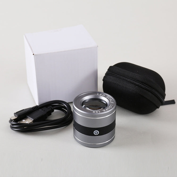 ประเภทหลอดแบบชาร์จไฟได้พร้อมหลอดไฟ LED สีขาว การวัดขนาดหลอด UV และการระบุขนาดแก้วแสง HD แว่นขยาย 10 เท่า