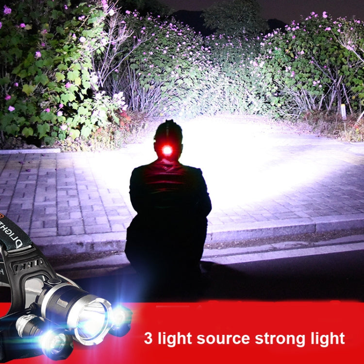 Strong Light Long-Range ชาร์จสามหัวโคมไฟตกปลากลางแจ้ง LED ไฟฉายติดหัว, (3T6 Without Battery), (3T6 2 Batteries), (1T6 x 2XPE Without Battery), 2 Batteries+EU Plug