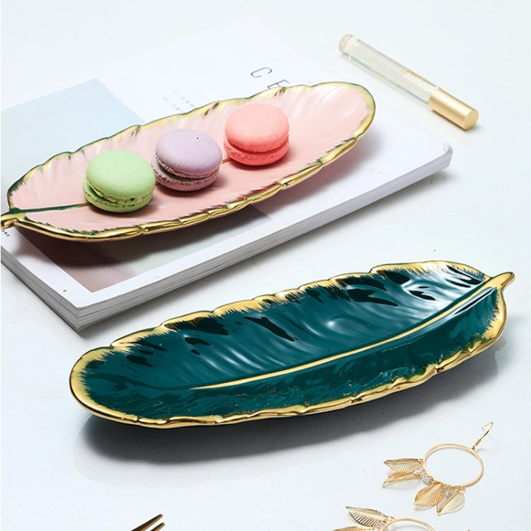 พนมเปญจานขนมเซรามิกจานขนนกผลไม้ใบกล้วยผลไม้แห้งถาดเก็บขนาด:, Large (Bright Emerald), Small (Bright Emerald), Large (Bright Peach Pink), Small (Bright Peach Pink), Large (Matt Black), Small (Matte Black), Large (Matte White), Small (Matte White)