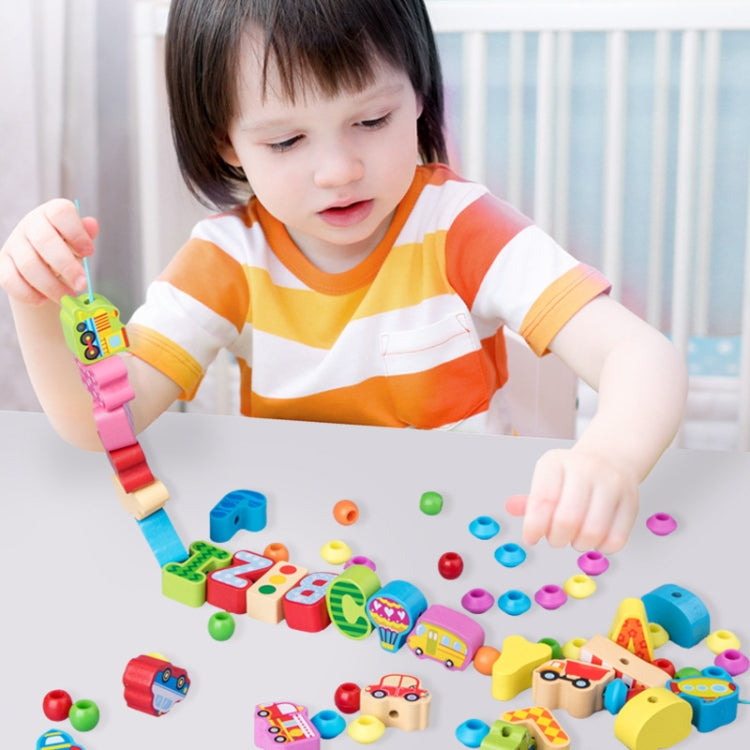 เด็กร้อยเกลียวของเล่นการศึกษาในช่วงต้นลูกปัดไม้ความรู้ความเข้าใจ, 60 PCS / Set Number+Animal