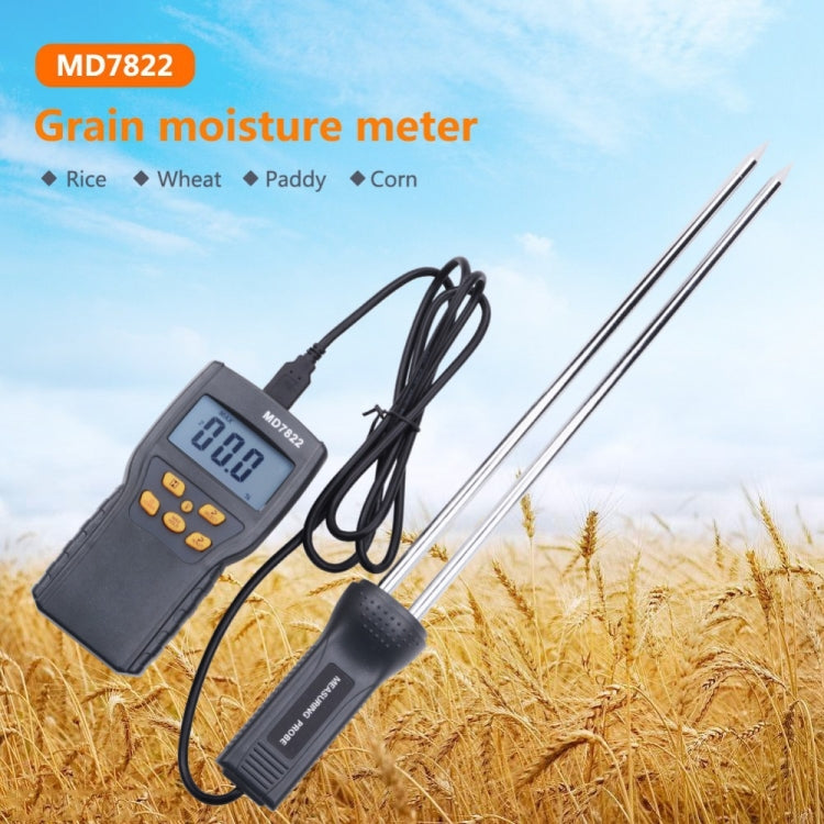 MD7822 เครื่องวัดความชื้นเมล็ดพืชอัจฉริยะ เครื่องวัดความชื้นดิจิตอลแบบโพรบยาวพิเศษ
