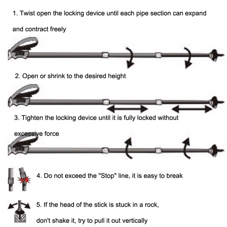 WUXIAN อลูมิเนียมกลางแจ้งมีดอเนกประสงค์ประเภท Cork ตรงสามส่วน Telescopic Trekking Pole การจัดส่งสีแบบสุ่ม, 66-135cm