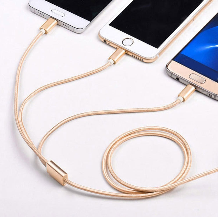 5 ชิ้น 2A 3 ใน 1 USB เป็น USB-C / Type-C 8 พิน + สายเคเบิลข้อมูลแบบถัก Micro USB, USB To USB-C / Type-C + 8 Pin + Micro USB