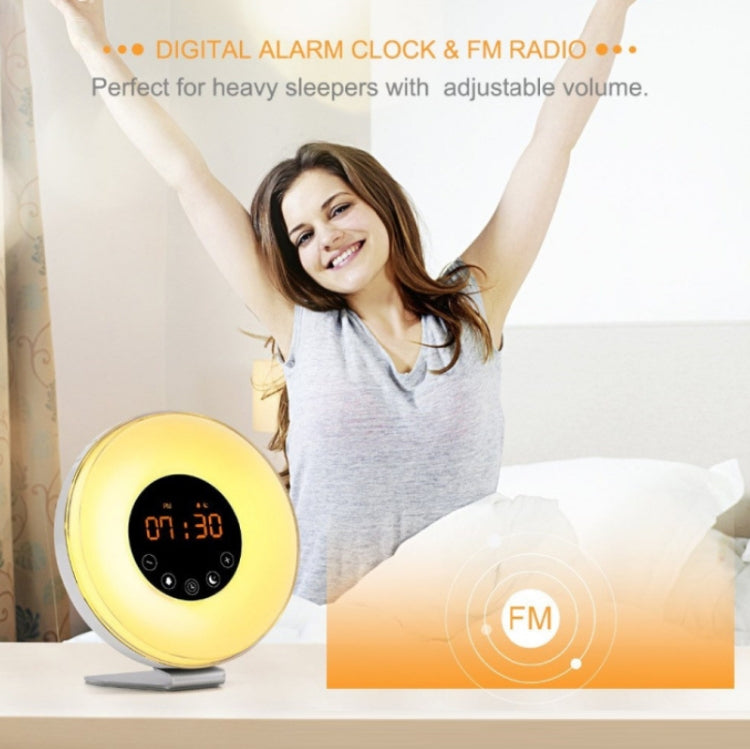 นาฬิกาปลุกแสงพระอาทิตย์ขึ้นและพระอาทิตย์ตกจำลองพร้อมวิทยุ FM, US Plug, EU Plug, UK Plug, AU Plug