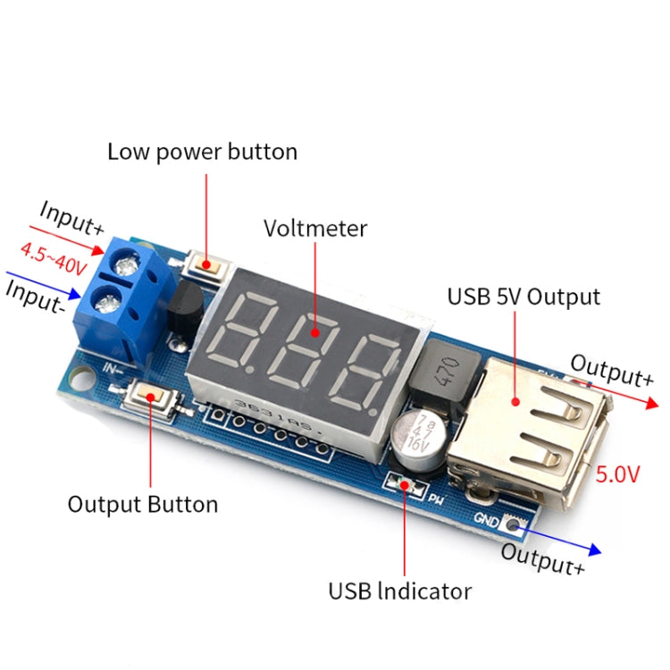 HW-318 12V ถึง 5V บั๊กโมดูล DC-DC 3A DC โมดูลไฟ LED แบตเตอรี่ รถ โวลต์มิเตอร์