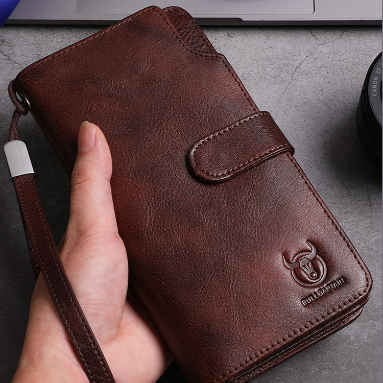 BULL CAPTAIN 028 Man Leather Long Buckle Wallet Retro Cowhide Multi-Function Wallet