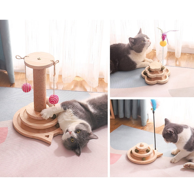 MZP01 Solid Wood Turntable ของเล่นแมวทนทาน Cat Stick Scratcher, Specification:, Double-layer Small, Three-layer Large