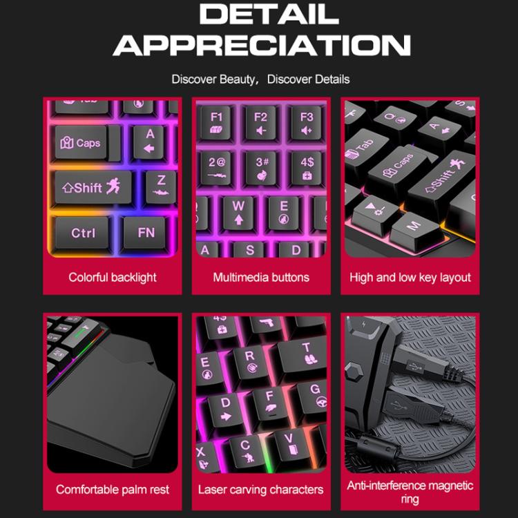 T-WOLF Mobile Gaming Keyboard มือเดียว ข้อมูลจำเพาะ:, T19 Keyboard, TF-900 Set, Keyboard + Mouse + Throne