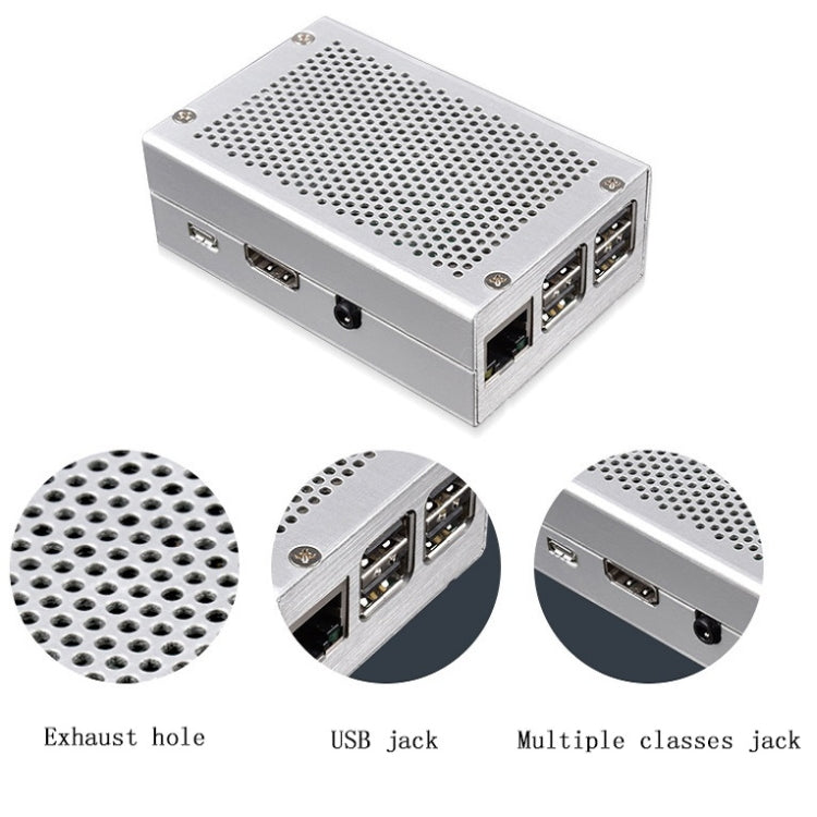 กล่องระบายความร้อนเปลือกอลูมิเนียมอัลลอยด์สำหรับ Raspberry Pi 3 รุ่น B Pi 2/B +, Black, Silver