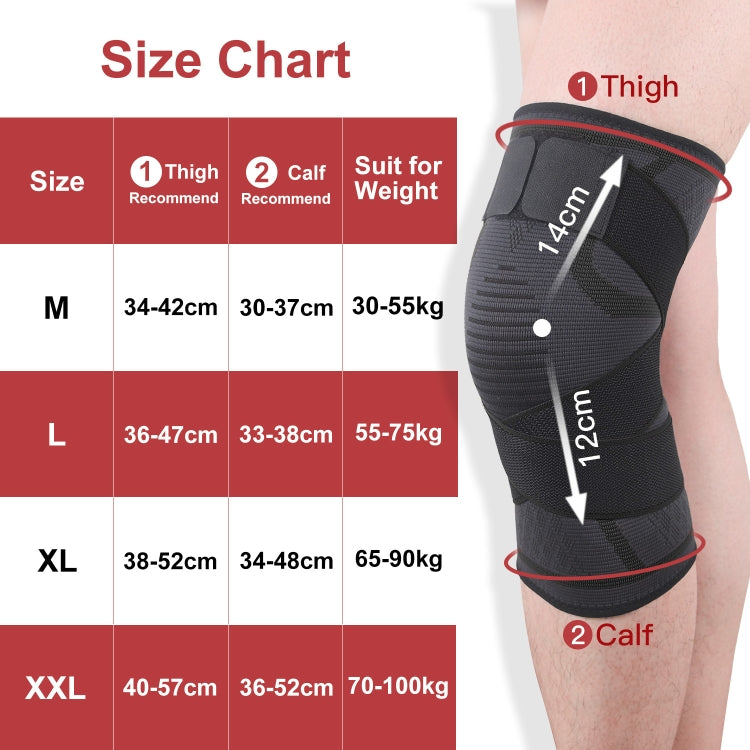 สนับเข่ากีฬาถักเทปแรงดัน, M (Red), L (Red), XL (Red), XXL (Red), M (Black), L (Black), XL (Black), XXL (Black)