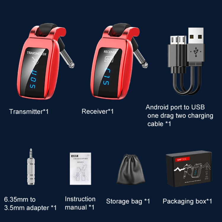 U12DX 6.35 มม. แจ็คเครื่องส่งสัญญาณกีตาร์ไร้สาย ตัวรับ อะแดปเตอร์แบบชาร์จไฟได้, U12DX Red, U12DX Black