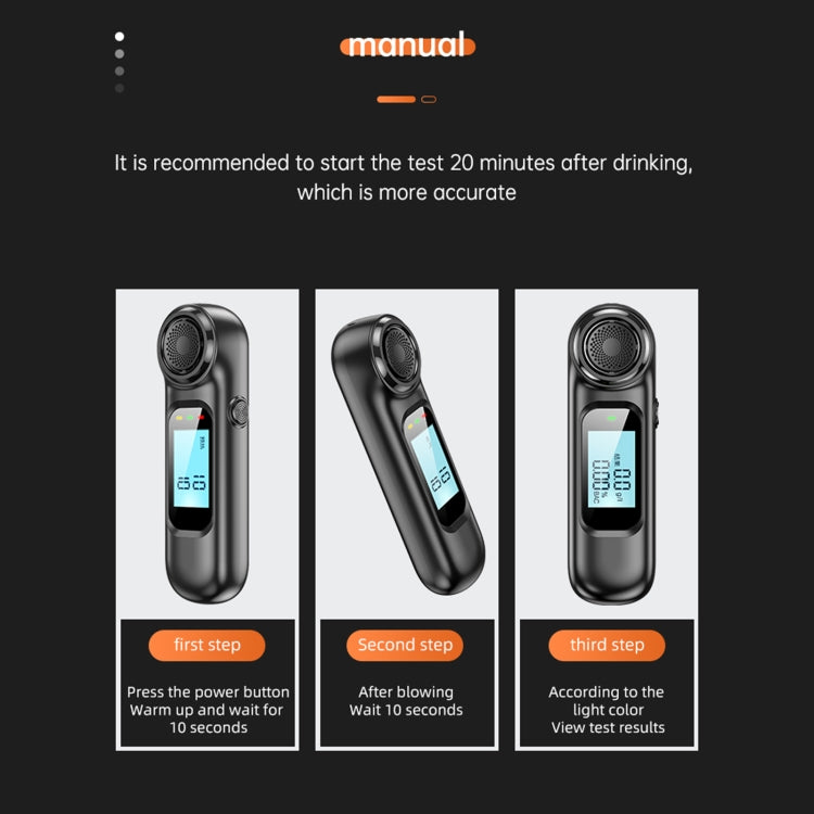 AM01 USB เครื่องทดสอบแอลกอฮอล์แบบรีชาร์จได้ เครื่องทดสอบแอลกอฮอล์ในลมหายใจแบบดิจิตอลแบบใช้มือถือ, AM01