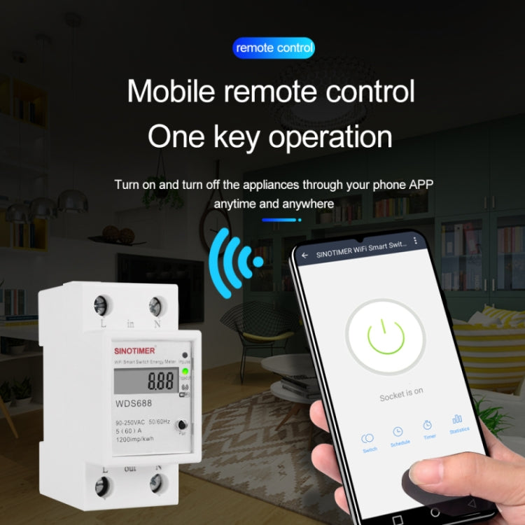 SINOTIMER WDS688 สมาร์ท WiFi Single-Phase Power Meter Mobile APP Home Rail ขนาด 5-60A 230V, WDS688