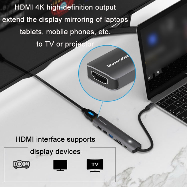Blueendless Type-C+USB 3.0/2.0+HDMI4K HUB, ข้อมูลจำเพาะ:, 5 in 1 USB 3.0/2.0, 7 in 1