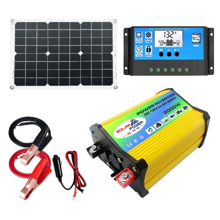 เครื่องกำเนิดไฟฟ้าพลังงานแสงอาทิตย์อินเวอร์เตอร์ + 30A Controller + 18W 12V Solar Panel, Specification:, Black 12V To 220V, Black 12V To 110V, Yellow 12V To 220V, Yellow 12V To 110V