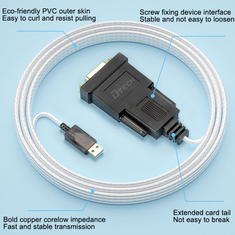 DTECH DT-5002A 1.8m USB To RS232 Serial Line DB9 เข็มพอร์ต COM, 1.8m