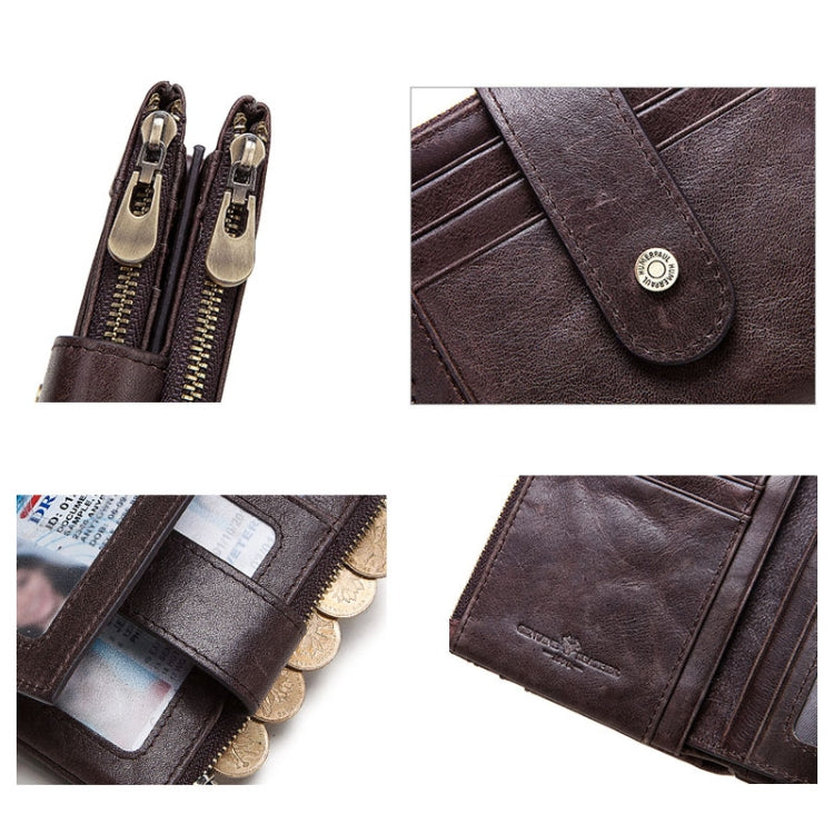 HUMERPAUL BP896 RFID Anti-Theft Brush Dual Zipper Leather Wallet Multi-Card Men Purse, BP896 Black, BP896 Dark Brown, BP896 Brown
