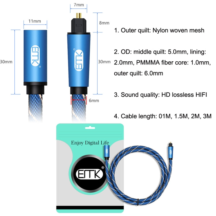 EMK ชายกับหญิง SPDIF สายต่อขยายสัญญาณเสียงดิจิตอลออปติคัลที่จับคู่, ความยาวสายเคเบิล:, 1m (Blue), 1.5m (Blue), 2m (Blue), 3m (Blue)