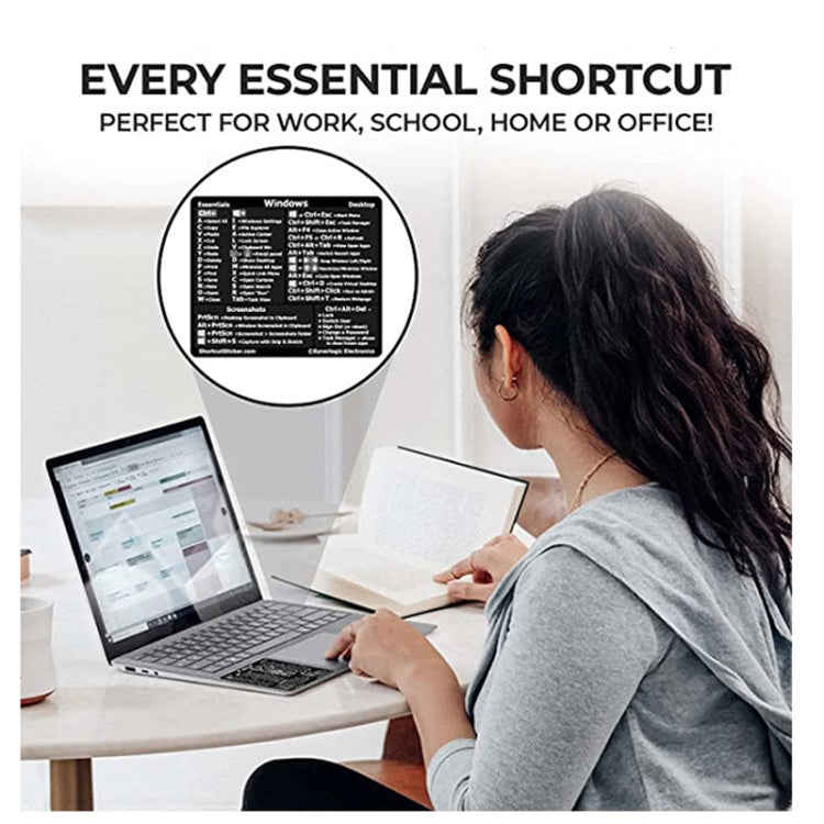 5 PCS PC Reference Keyboard Shortcut Sticker Adhesive สำหรับพีซีแล็ปท็อปเดสก์ท็อป, Black