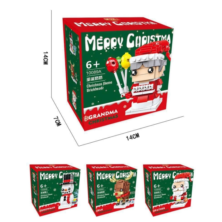 ธีมคริสต์มาสบล็อกตัวต่อของเล่นปริศนาอนุภาคขนาดเล็ก, 10089A Christmas Grandma, 10089B Christmas Snowman, 10089C Christmas Elk, 10089D Santa Claus