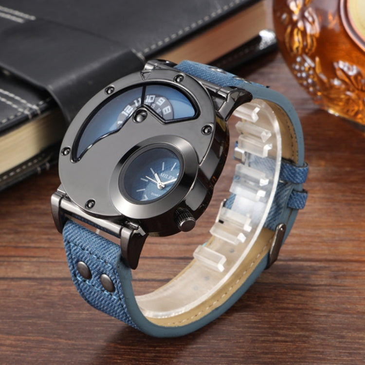 MILER ขนาดใหญ่ Dial Dual การเคลื่อนไหวผ้าใบ Band นาฬิกาข้อมือผู้ชาย, Black, Orange, Grey