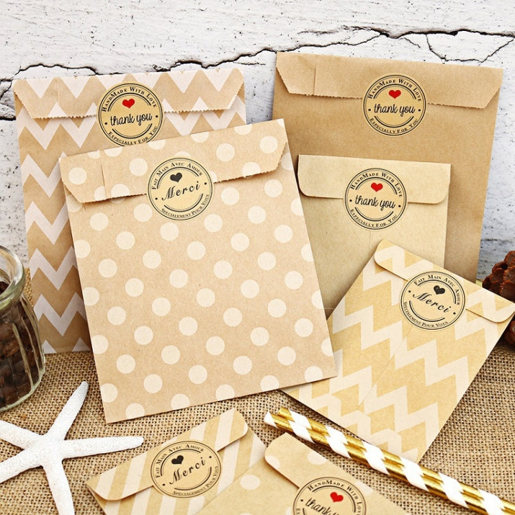 2sets Wave Dot บรรจุภัณฑ์ถุงกระดาษคราฟท์สติ๊กเกอร์ DIY เบเกอรี่บรรจุภัณฑ์ถุงของขวัญ, 2sets G4-40+Thank You Sticker, 2sets G4-41+Merci Sticker