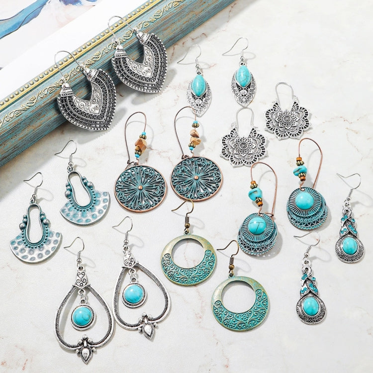 Turquoise Ethnic Style Earrings Temperament Simple ต่างหูวินเทจ, E2203-3, E2204-6, E2204-7
