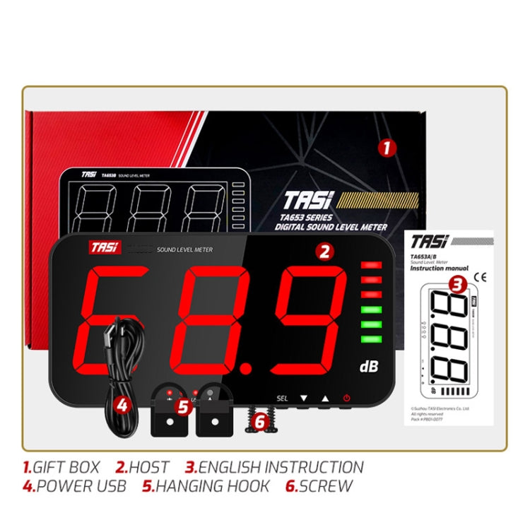 เครื่องตรวจจับเดซิเบลเครื่องวัดเสียงรบกวนติดผนังหน้าจอขนาดใหญ่, TA653A, TA654A