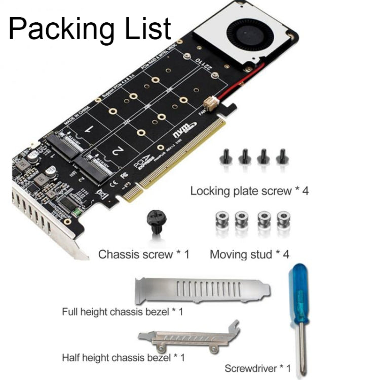 PCI-E X16 ถึง M.2 M-key NVME X4 SSD RAID Array Expansion Adapter รองรับ 2242/2260/2280/22110, PH44Plus