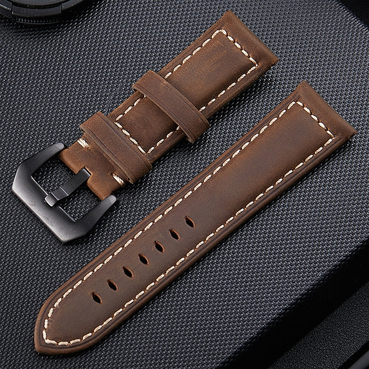 สายนาฬิกาหนัง Crazy Horse Layer Frosted Black Buckle ขนาด 24mm