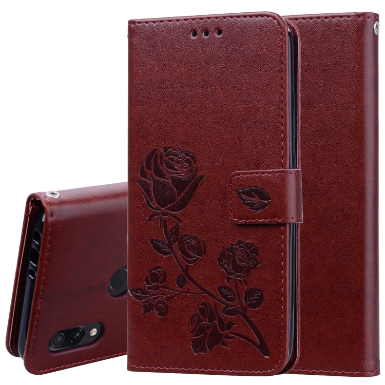 ซองหนัง PU แบบพลิกแนวนอนลายดอกกุหลาบสำหรับ Xiaomi Redmi 7 พร้อมตัวยึดและช่องเสียบการ์ดและกระเป๋าสตางค์, For Xiaomi Redmi 7