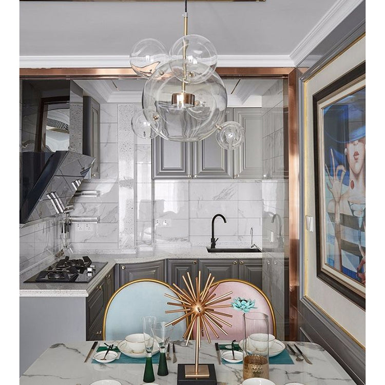 30W Creative Glass Ball Molecule Modern Lamp Personality Living Room Chandelier Soap Bubble Lamp, 14 Balls 3 Lamps, Long Plate, Size: 120 x 84cm.
