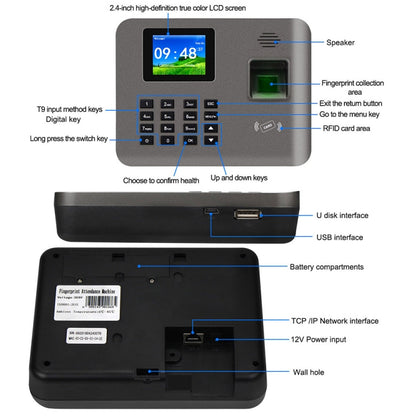 เครื่องบันทึกเวลาด้วยลายนิ้วมือ Realand AL325D พร้อมหน้าจอสีขนาด 2.4 นิ้วและฟังก์ชันบัตรประจำตัวประชาชน และ WiFi และแบตเตอรี่, AL325D