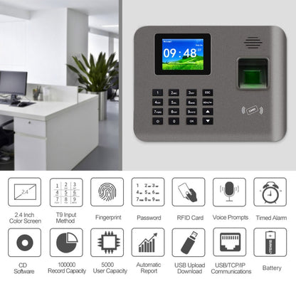 เครื่องบันทึกเวลาด้วยลายนิ้วมือ Realand AL325D พร้อมหน้าจอสีขนาด 2.4 นิ้วและฟังก์ชันบัตรประจำตัวประชาชน และ WiFi และแบตเตอรี่, AL325D