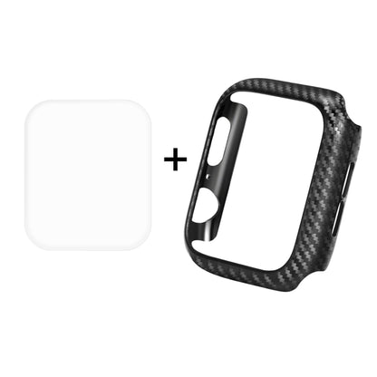 ENKAY Hat-Prince 2 in 1 คาร์บอนไฟเบอร์เนื้อ TPU เกราะกึ่งหุ้ม + 3D เต็มหน้าจอ PET โค้งงอความร้อนดัดป้องกันหน้าจอ HD สำหรับ Apple Watch Series 5 และ 4 40 มม., For Apple Watch Series 6 / 5 / 4 / Watch SE 40mm
