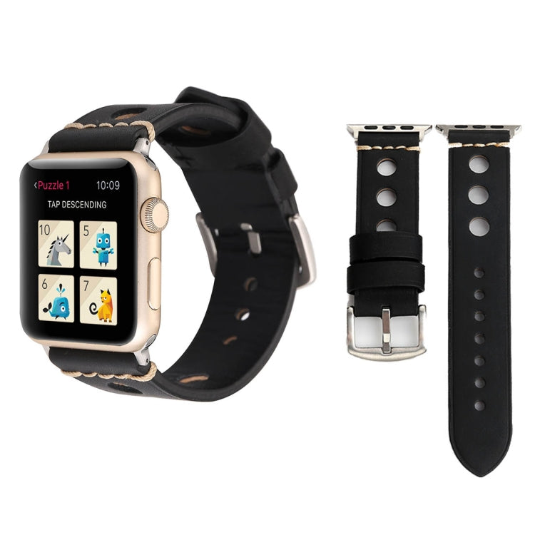 สำหรับ Apple Watch Series 8 & 7 41 มม./SE 2 & 6 & SE & 5 & 4 40 มม./3 & 2 & 1 38 มม.Retro Hole นาฬิกาข้อมือหนังแท้, For 38mm