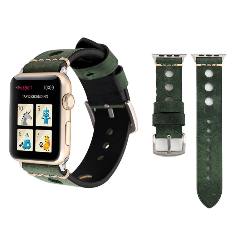 สำหรับ Apple Watch Series 8 & 7 41 มม./SE 2 & 6 & SE & 5 & 4 40 มม./3 & 2 & 1 38 มม.Retro Hole นาฬิกาข้อมือหนังแท้, For 38mm