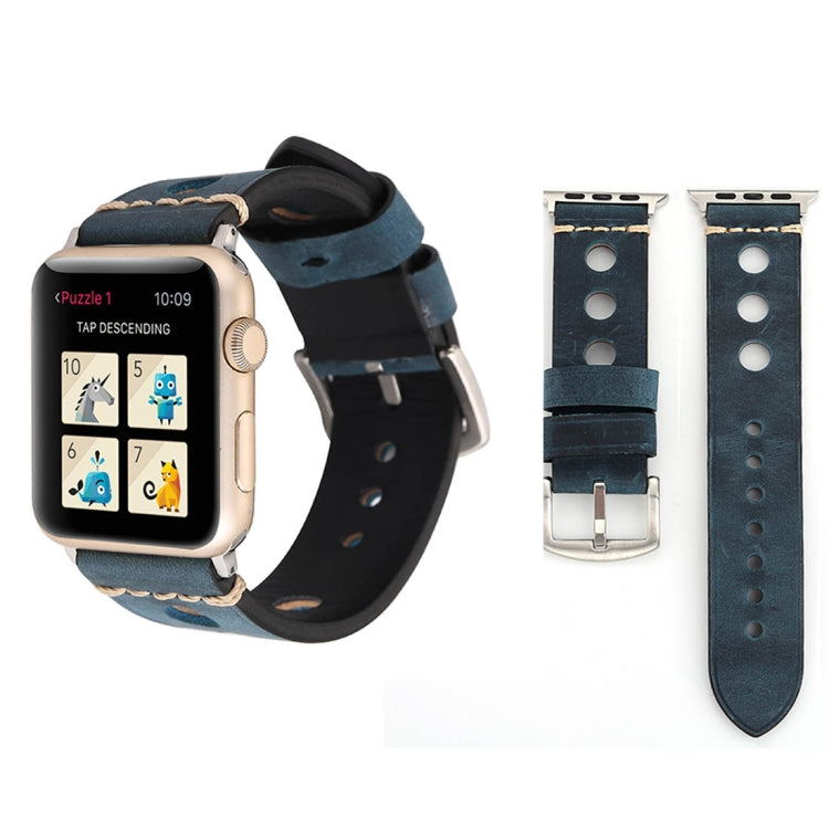 สำหรับ Apple Watch Series 8 & 7 41 มม./SE 2 & 6 & SE & 5 & 4 40 มม./3 & 2 & 1 38 มม.Retro Hole นาฬิกาข้อมือหนังแท้, For 38mm