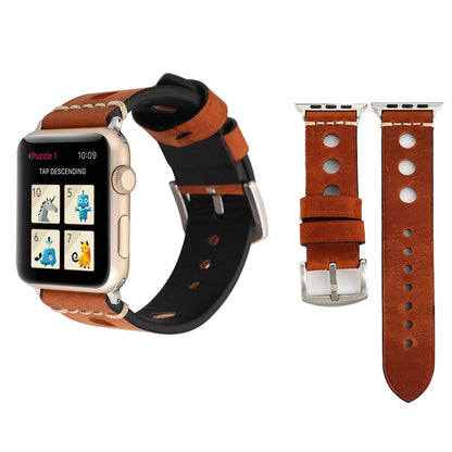 สำหรับ Apple Watch Series 8 & 7 41 มม./SE 2 & 6 & SE & 5 & 4 40 มม./3 & 2 & 1 38 มม.Retro Hole นาฬิกาข้อมือหนังแท้, For 38mm