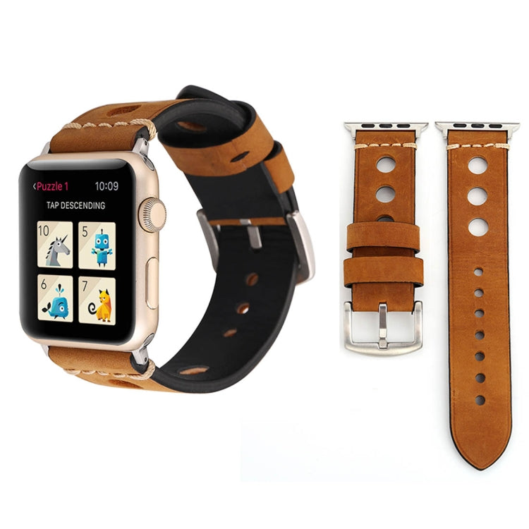สำหรับ Apple Watch Series 8 & 7 41 มม./SE 2 & 6 & SE & 5 & 4 40 มม./3 & 2 & 1 38 มม.Retro Hole นาฬิกาข้อมือหนังแท้, For 38mm