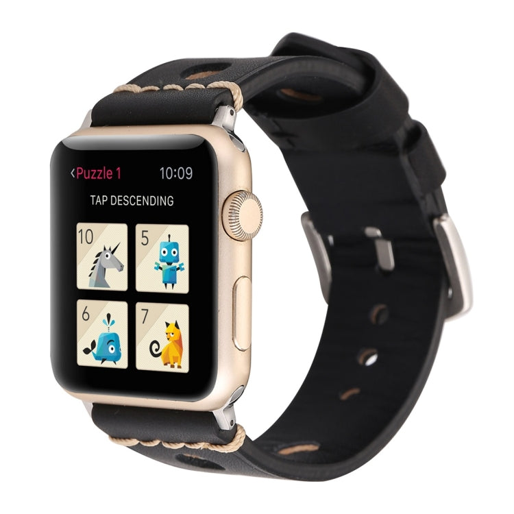 สำหรับ Apple Watch Series 7 45 มม./6 & SE & 5 & 4 44 มม./42 มม. 3 & 2 & 1 Retro Hole นาฬิกาข้อมือหนังแท้, For 42mm