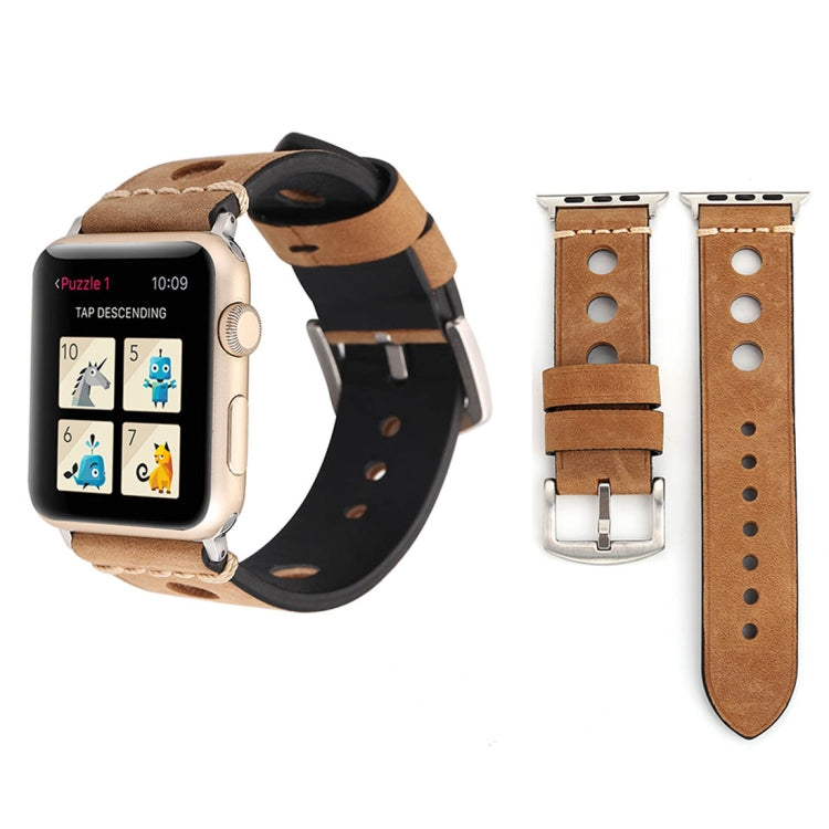 สำหรับ Apple Watch Series 7 45 มม./6 & SE & 5 & 4 44 มม./42 มม. 3 & 2 & 1 Retro Hole นาฬิกาข้อมือหนังแท้, For 42mm