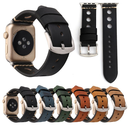สำหรับ Apple Watch Series 7 45 มม./6 & SE & 5 & 4 44 มม./42 มม. 3 & 2 & 1 Retro Hole นาฬิกาข้อมือหนังแท้, For 42mm