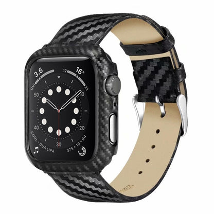 สายหนังแท้คาร์บอนไฟเบอร์ + กรอบสำหรับ Apple Watch Series 3 & 2 & 1 38mm, Apple Watch Series 3 & 2 & 1 38mm