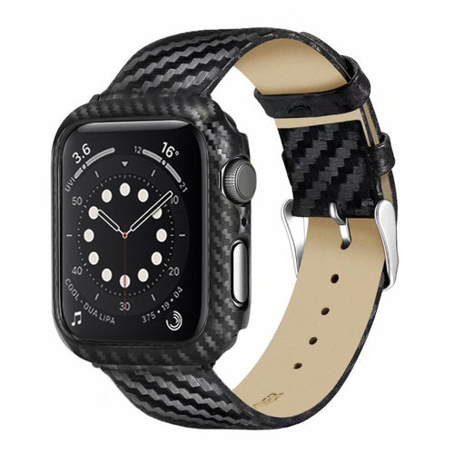 สายหนังแท้คาร์บอนไฟเบอร์ + กรอบสำหรับ Apple Watch Series 3 & 2 & 1 38mm, Apple Watch Series 3 & 2 & 1 38mm