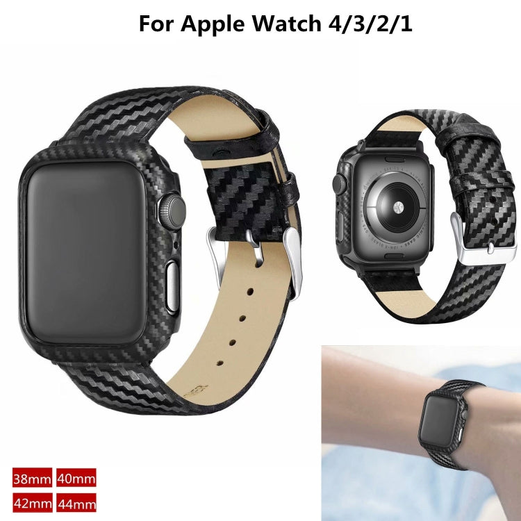 สายหนังแท้คาร์บอนไฟเบอร์ + กรอบสำหรับ Apple Watch Series 3 & 2 & 1 38mm, Apple Watch Series 3 & 2 & 1 38mm