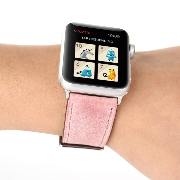 สำหรับ Apple Watch Series 8 & 7 41 มม. / SE 2 & 6 & SE & 5 & 4 40 มม. / 3 & 2 & 1 38 มม. สายนาฬิกาหนังแท้สไตล์สด, 38mm