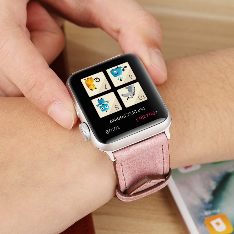 สำหรับ Apple Watch Series 8 & 7 41 มม. / SE 2 & 6 & SE & 5 & 4 40 มม. / 3 & 2 & 1 38 มม. สายนาฬิกาหนังแท้สไตล์สด, 38mm