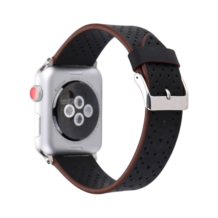สำหรับ Apple Watch Series 8 & 7 41 มม. / SE 2 & 6 & SE & 5 & 4 40 มม. / 3 & 2 & 1 38 มม. แฟชั่นเรียบง่ายหนังแท้รูรูปแบบสายนาฬิกา, 38mm